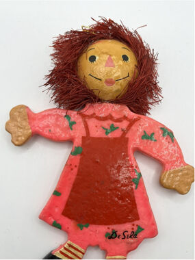 VTG Pair De Sela Raggedy Andy & Ann Styrofoam HP Paper Mache Christmas Ornaments